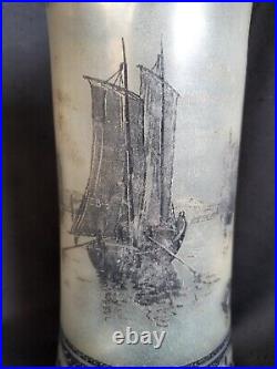 Legras / Paire de vases en verre peint/imprimé aux bâteaux / Art Nouveau émaillé