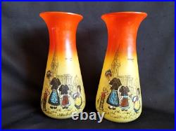 Legras / Paire de vases en verre teinté & émaillé Alsace française / Art Nouveau Legras / Paire de vases en verre teinté & émaillé Alsace française / Art Nouveau