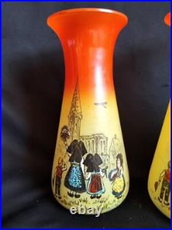 Legras / Paire de vases en verre teinté & émaillé Alsace française / Art Nouveau Legras / Paire de vases en verre teinté & émaillé Alsace française / Art Nouveau