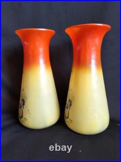 Legras / Paire de vases en verre teinté & émaillé Alsace française / Art Nouveau Legras / Paire de vases en verre teinté & émaillé Alsace française / Art Nouveau