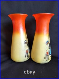 Legras / Paire de vases en verre teinté & émaillé Alsace française / Art Nouveau Legras / Paire de vases en verre teinté & émaillé Alsace française / Art Nouveau