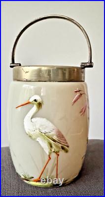 Legras Petit Pot en Verre Émaillé Cigogne Époque 1900 Art Nouveau vase