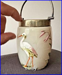 Legras Petit Pot en Verre Émaillé Cigogne Époque 1900 Art Nouveau vase