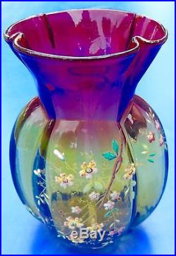 Legras, RARE vase aux CLÉMATITES en verre émaillé, pur art nouveau-Très bon état