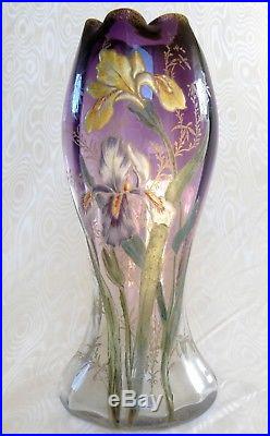 Legras, Splendide Vase Bicolore Emaille Violet Decor Floral Iris