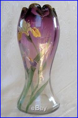 Legras, Splendide Vase Bicolore Emaille Violet Floral Iris