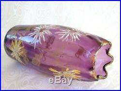 Legras, Splendide Vase Emaille Violet Decor Floral
