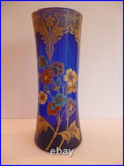 Legras Vase Bleu De Cobalt Et Fleurs Emaillees 27.5 CM Tbe