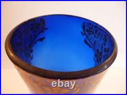Legras Vase Bleu De Cobalt Et Fleurs Emaillees 27.5 CM Tbe