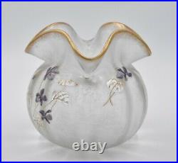 Legras Vase Boule Mérovée Décor Émaillé De Violettes Fond Opacifié Incolore
