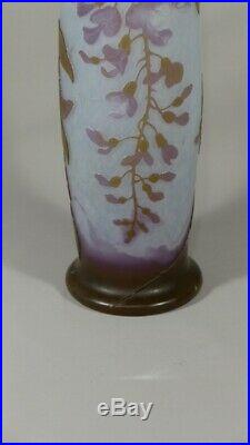 Legras, Vase Glycine Hauteur 46 Cm En Verre Dégagé à l'Acide Vers 1900