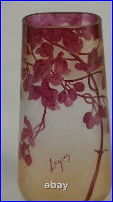 Legras, Vase Rubis Hauteur 20 Cm En Verre Dégagé à l'Acide Vers 1900
