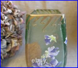 Legras Vase Signé Montjoy À Décor De Violettes Émaillées Et Feuilles D'or