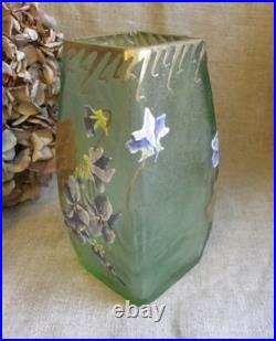 Legras Vase Signé Montjoy À Décor De Violettes Émaillées Et Feuilles D'or