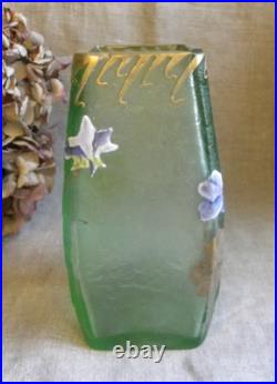 Legras Vase Signé Montjoy À Décor De Violettes Émaillées Et Feuilles D'or