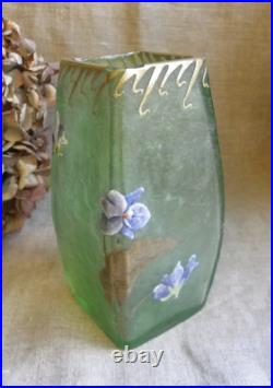 Legras Vase Signé Montjoy À Décor De Violettes Émaillées Et Feuilles D'or