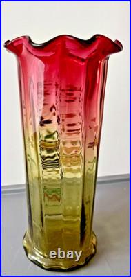 Legras Vase Verre Col Rouge et Ambre Émaillé Décor de fleurs
