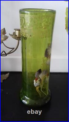 Legras Vase émaillé d'iris Répertorié Hauteur 27 cm