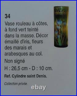 Legras Vase émaillé d'iris Répertorié Hauteur 27 cm
