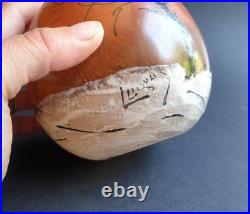 Legras Vase en verre Boule à col pincé Couché de soleil en forêt enneigée