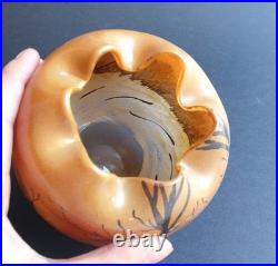 Legras Vase en verre Boule à col pincé Couché de soleil en forêt enneigée