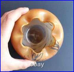 Legras Vase en verre Boule à col pincé Couché de soleil en forêt enneigée