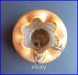 Legras Vase en verre Boule à col pincé Couché de soleil en forêt enneigée