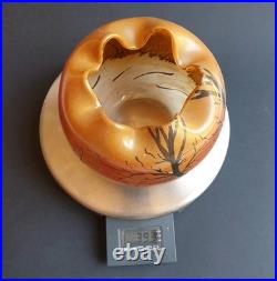 Legras Vase en verre Boule à col pincé Couché de soleil en forêt enneigée