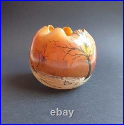 Legras Vase en verre Boule à col pincé Couché de soleil en forêt enneigée