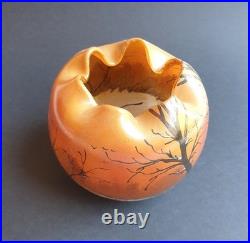 Legras Vase en verre Boule à col pincé Couché de soleil en forêt enneigée