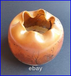 Legras Vase en verre Boule à col pincé Couché de soleil en forêt enneigée