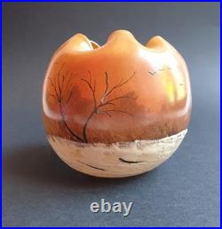 Legras Vase en verre Boule à col pincé Couché de soleil en forêt enneigée Legras Vase en verre Boule à col pincé Couché de soleil en forêt enneigée