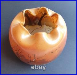 Legras Vase en verre Boule à col pincé Couché de soleil en forêt enneigée