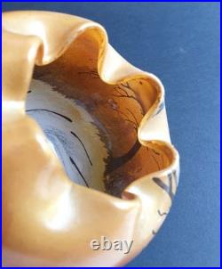 Legras Vase en verre Boule à col pincé Couché de soleil en forêt enneigée