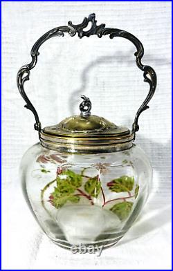 Legras Victor Saglier Enamelled Jar Barrel Glass Seau Pot Biscuit Emaille Fleurs