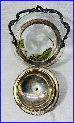 Legras Victor Saglier Enamelled Jar Barrel Glass Seau Pot Biscuit Emaille Fleurs