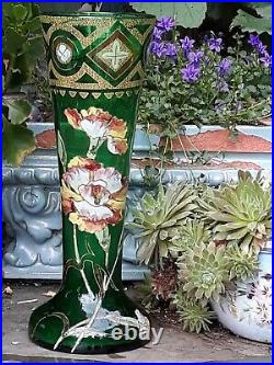 Legras-grand Vase Emaille En Verre Souffle-29,5 CM De Haut-decor D'oeillets