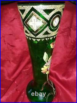 Legras-grand Vase Emaille En Verre Souffle-29,5 CM De Haut-decor D'oeillets