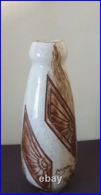 Legras, vase en verre à fond opaque marbré beige, décor de figures géométriques