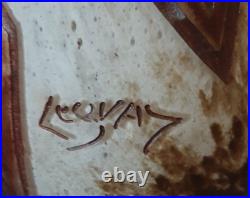 Legras, vase en verre à fond opaque marbré beige, décor de figures géométriques