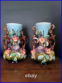 Lot De 2 Anciens Vases Barbotine