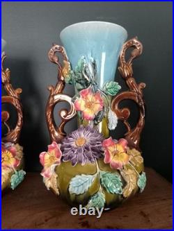 Lot De 2 Anciens Vases Barbotine