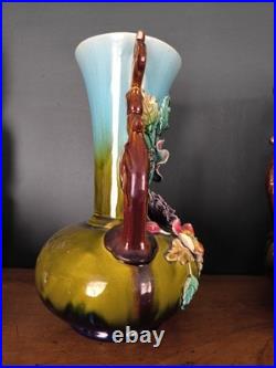 Lot De 2 Anciens Vases Barbotine