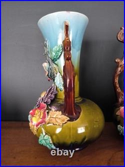 Lot De 2 Anciens Vases Barbotine