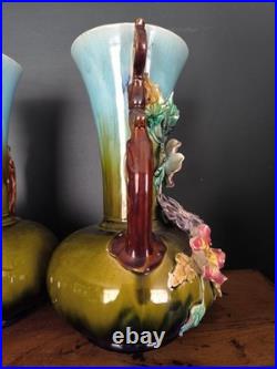 Lot De 2 Anciens Vases Barbotine