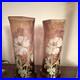 Lot-de-2-vases-en-verre-violet-peints-decor-floral-dore-fleurs-01-mn