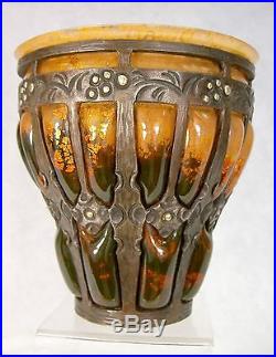 Louis Majorelle Daum Nancy Superbe Vase Art Deco Verre Marmoreen Mont. Fer Forge
