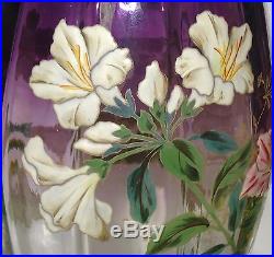 Magnifique Et Très Rare Vase Émaillé Legras A Décor De Fleurs Alstroemeria