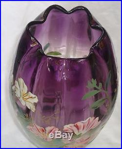 Magnifique Et Très Rare Vase Émaillé Legras A Décor De Fleurs Alstroemeria