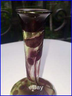 Magnifique Vase A Long Col Galle Pate De Verre Art Deco Nancy